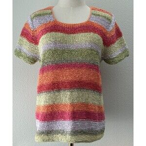 Sigrid Olsen Sport Women’s Rainbow Striped Crochet Top L Retro Boho Cottagecore